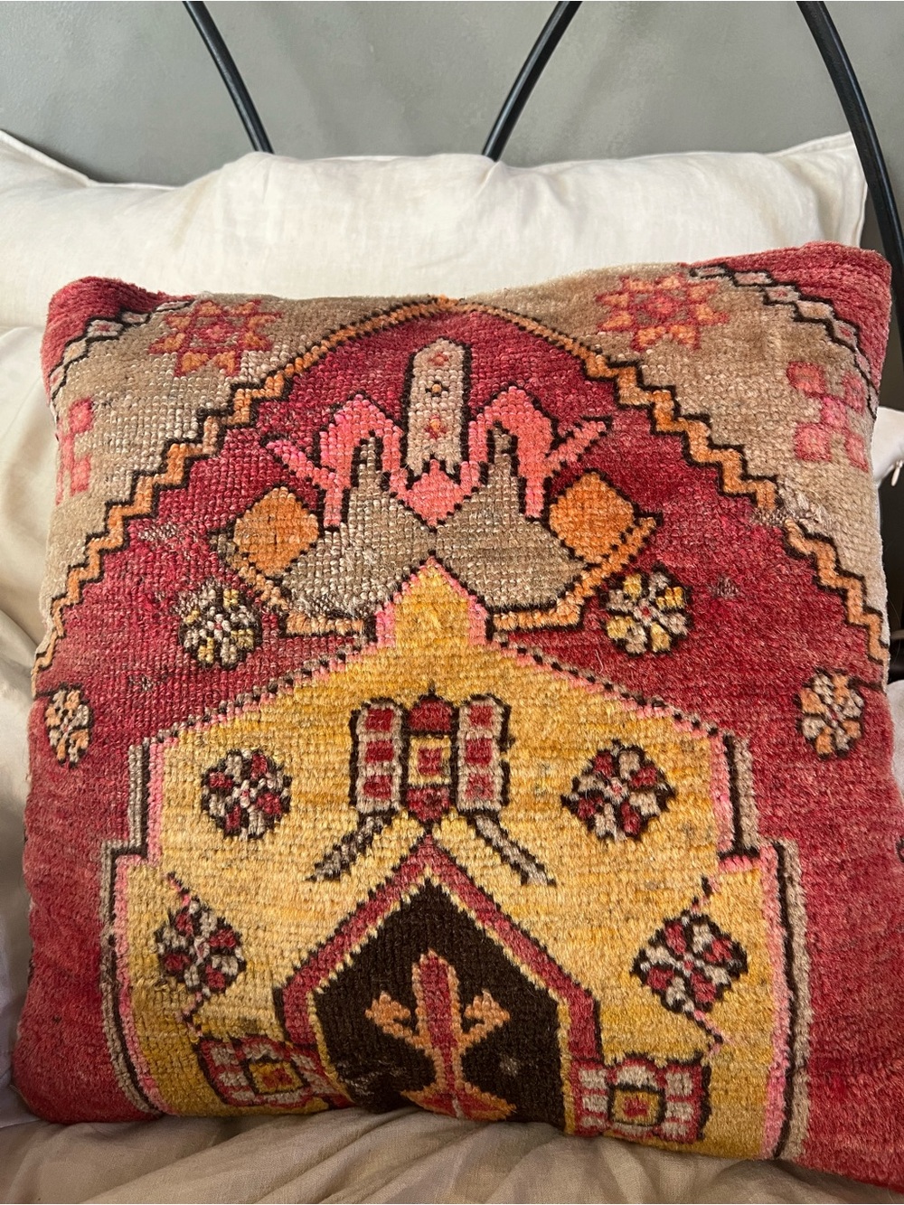 Bohemian Kilim Accent Pillow in Russet, Gold & Black